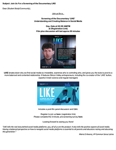 LIKE Email Invitation preview page